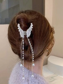 1 Nữ Ngọc Trai Giả Bướm Trang Trí Vuốt Tóc Tinh Tế Trang Trí Tóc - Nhiều màu - Xem 2