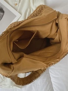 Large Capacity Straw Bag Double Handle Vacation - Khaki - View 11
