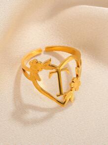 Nhẫn Mở 26 Chữ Cái Bằng Thép Không Gỉ Mới Cho Nữ, Thiết Kế Đơn Giản - Vàng - Xem 8