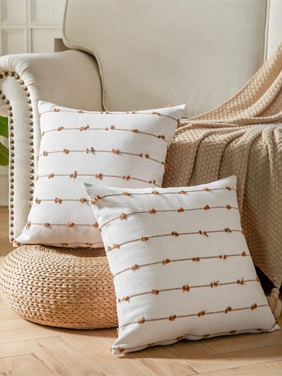 1pc Striped Design Decor Cushion Cover Without Filler, Modern Canvas Decorative Throw Pillow Case For Living Room, Home Decor