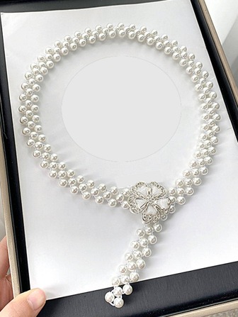 1 件优雅女士水钻和仿珍珠装饰优雅腰带，可用于连衣裙装饰或牛仔裤情人节秋季、万圣节