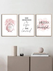 3 bức tranh có khung bằng sợi hóa học, khẩu hiệu hiện đại & họa tiết hoa Tranh có khung cho gia đình - Màu be - Xem 1