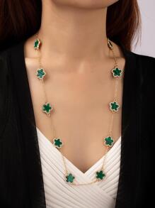 1入組時尚鋅合金水鑽和花朵裝飾長項鍊適合女士日常裝飾