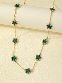 1入組時尚鋅合金水鑽和花朵裝飾長項鍊適合女士日常裝飾