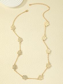 1入組時尚鋅合金水鑽和花朵裝飾長項鍊適合女士日常裝飾