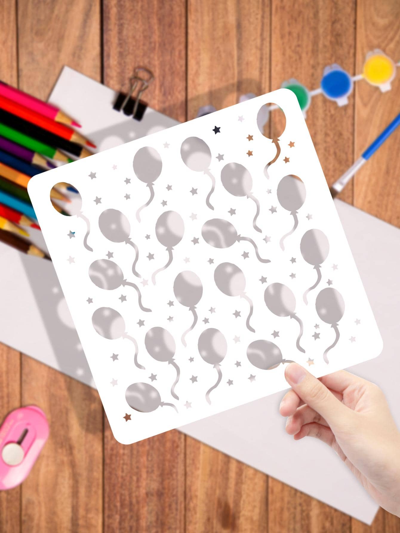 1入組氣球和星星空心繪圖模板用於繪圖簡單多用途繪畫模板DIY工藝品 - 白色 - 查看 1