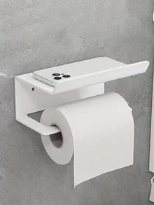 1入組不銹鋼廁所紙極簡掛壁式浴室儲物架 - 白色 - 查看 3