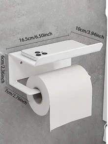 1入組不銹鋼廁所紙極簡掛壁式浴室儲物架 - 白色 - 查看 2