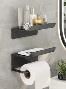1入組不銹鋼廁所紙極簡掛壁式浴室儲物架 - 黑色 - 查看 1