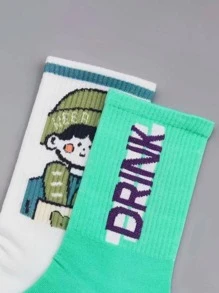 5pairs Women Figure & Letter Graphic Fashion Crew Socks For Daily Life