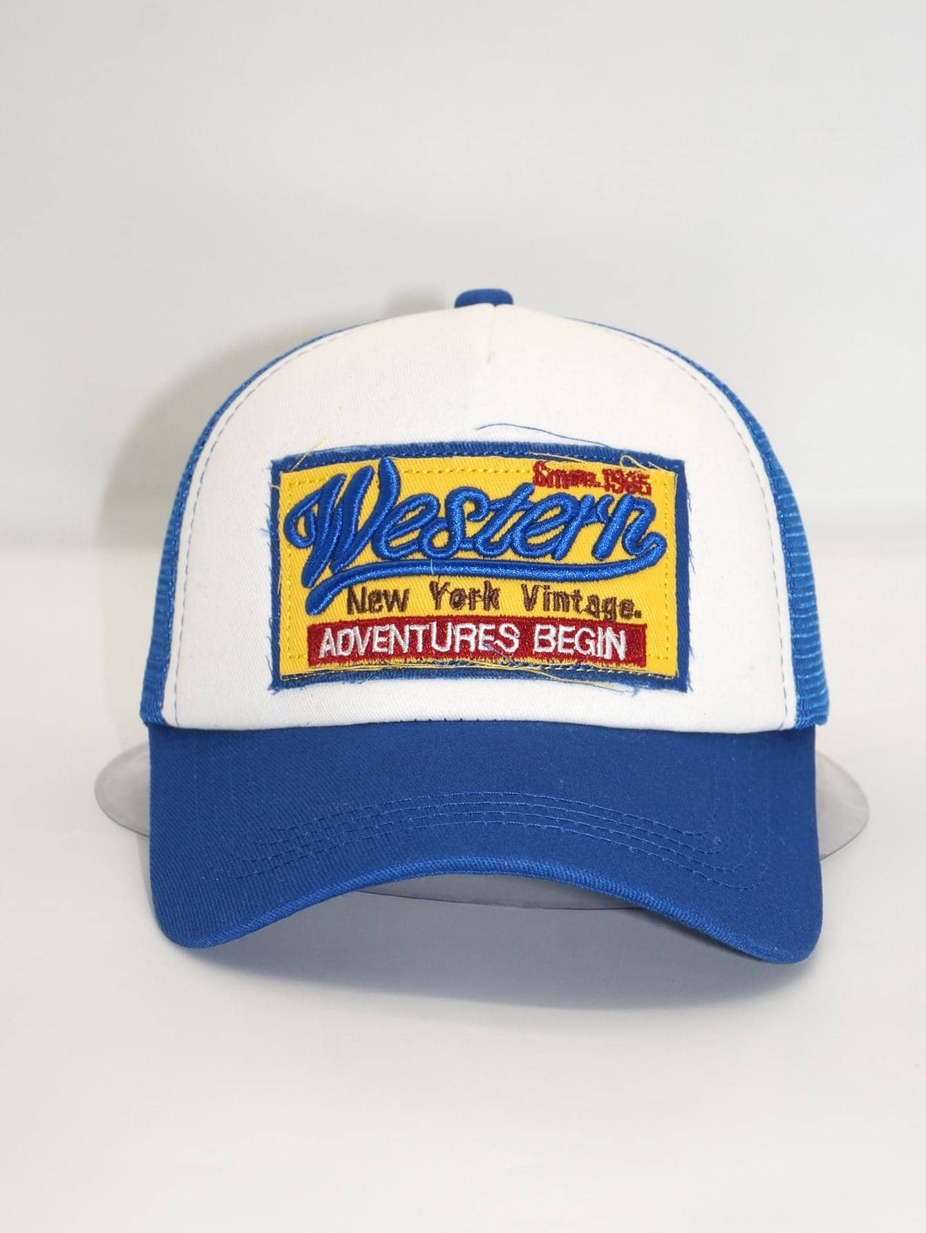 1pc Unisex Mesh Embroidered Letter Baseball Cap, Breathable Outdoor Casual Snapback Hat For Walking, Fishing, Hiking, Sports, Sun Protection, Truck Driver Cap, Style - Royal Blue - View 2