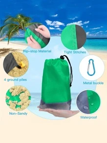 1pc Solid Color Beach Towel, Green Polyamide Picnic Mat For Outdoor - Green - View 3