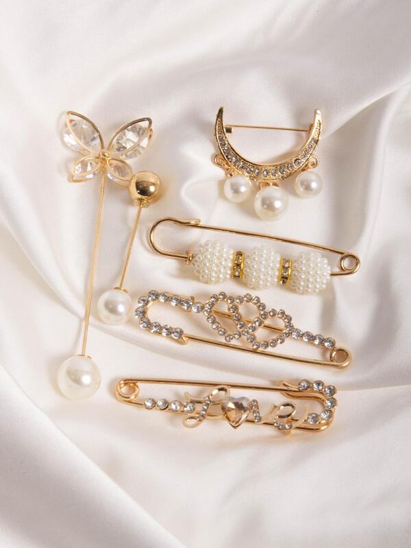 1 set Épingle à foulard glamour avec strass et faux perles pour femmes, accessoire de décoration pour la Saint-Valentin