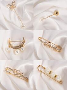 1 zestaw damski kryształ górski i sztuczne perły dekoracyjne efektowny szalik Pin, do dekoracji akcesoriów damskich walentynek modna broszka - Wielokolorowe - Zobacz 4