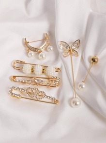 1 zestaw damski kryształ górski i sztuczne perły dekoracyjne efektowny szalik Pin, do dekoracji akcesoriów damskich walentynek modna broszka - Wielokolorowe - Zobacz 2