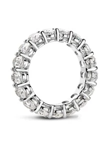 XUJIA 1入組全面6x4mm橢圓形切方晶鋯石充分永恆帶適合女士925純銀方晶鋯石週年紀念日婚戒戒指首飾類禮物