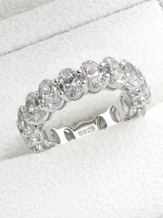 XUJIA 1pc All-Around 6x4mm Oval Cut Cubic Zirconia Full Eternity Band for Women 925 Sterling Silver CZ Anniversary Wedding Band Ring Jewelry Gifts