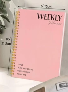 Trees 1pc Letter Graphic Spiral Planner, Simple Portable Weekly Plan Checklist Notepad For Office, School Student - Dusty Pink - View 4