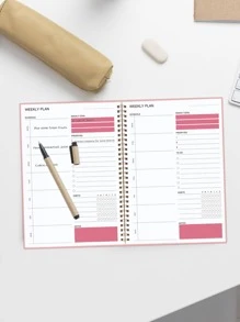 Trees 1pc Letter Graphic Spiral Planner, Simple Portable Weekly Plan Checklist Notepad For Office, School Student - Dusty Pink - View 3