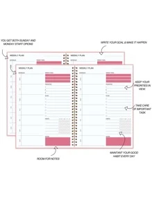 Trees 1pc Letter Graphic Spiral Planner, Simple Portable Weekly Plan Checklist Notepad For Office, School Student - Dusty Pink - View 7