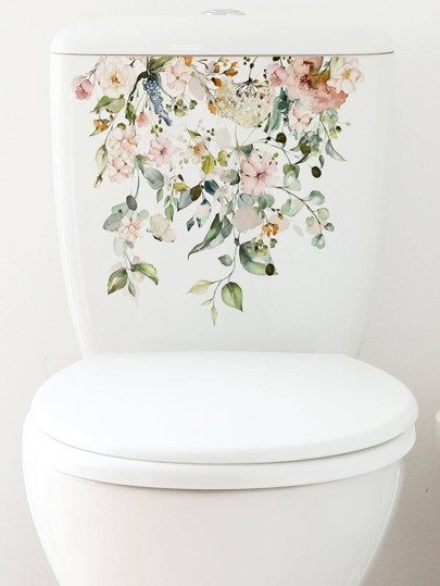 1pc PVC Toilet Lid Decal, Modern Flower Pattern Toilet Lid Decal For Home, Stickers, Wall Decal, Vinyl Decal For Home Decorations, Spring Decoration Items Refresh Your Home, Festival Decoration Stickers Gifts Birthday Graduation