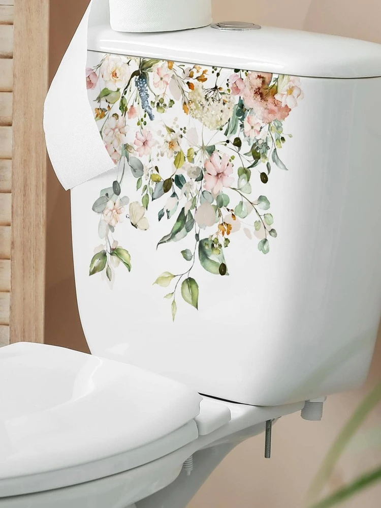1pc PVC Toilet Lid Decal, Modern Flower Pattern Toilet Lid Decal For Home, Stickers, Wall Decal, Vinyl Decal For Home Decorations, Spring Decoration Items Refresh Your Home, Festival Decoration Stickers Gifts Birthday Graduation