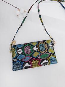 1pc Snakeskin Grain PU Portable Zipper Can Hold A Mobile Phone Cross-Body Bag Fashion Shoulder Bag Cross-Body Bag Is Suitable For Women'S Daily Use Can Put A Purse Makeup Bag, Fashion, Modern, Business, For Anniversary, For Christmas, On Valentine Day, For Birthday Gift, For Gift, For Couple For Women, For Girls, For Lady, For Female, Bag School Supplies For School Dorm Room & Back To School - Multicolor - View 3