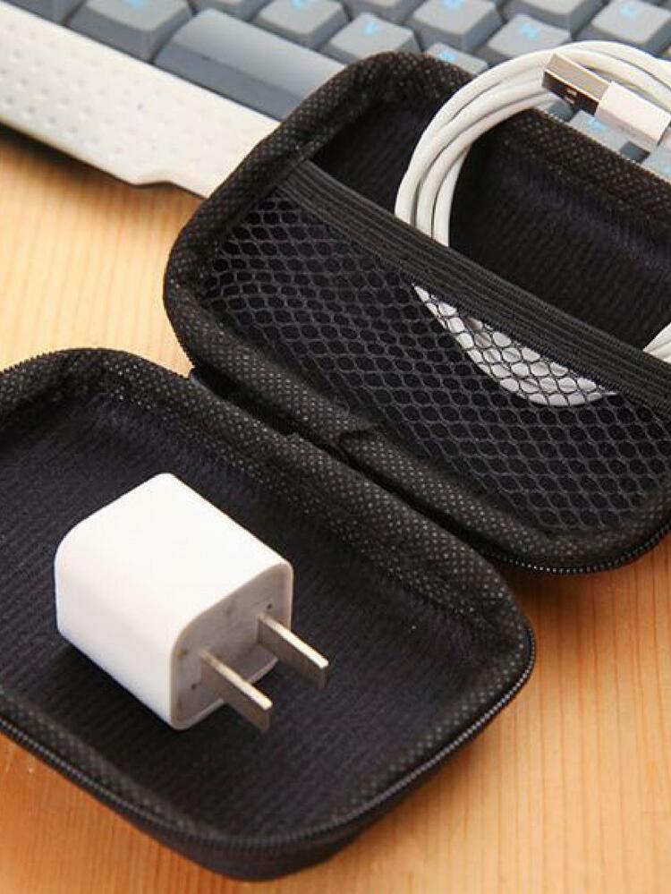 1入組收納極簡素色粉色數據線收納袋適合旅行 - 粉色 - 查看 3