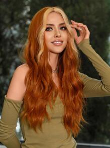 7JHH WIGS Ginger Orange Wig For Women Daily Cosplay Party Highlight Blonde Natural Middle Part Synthetic Long Hair Wig 24 Inch - Orange - View 5