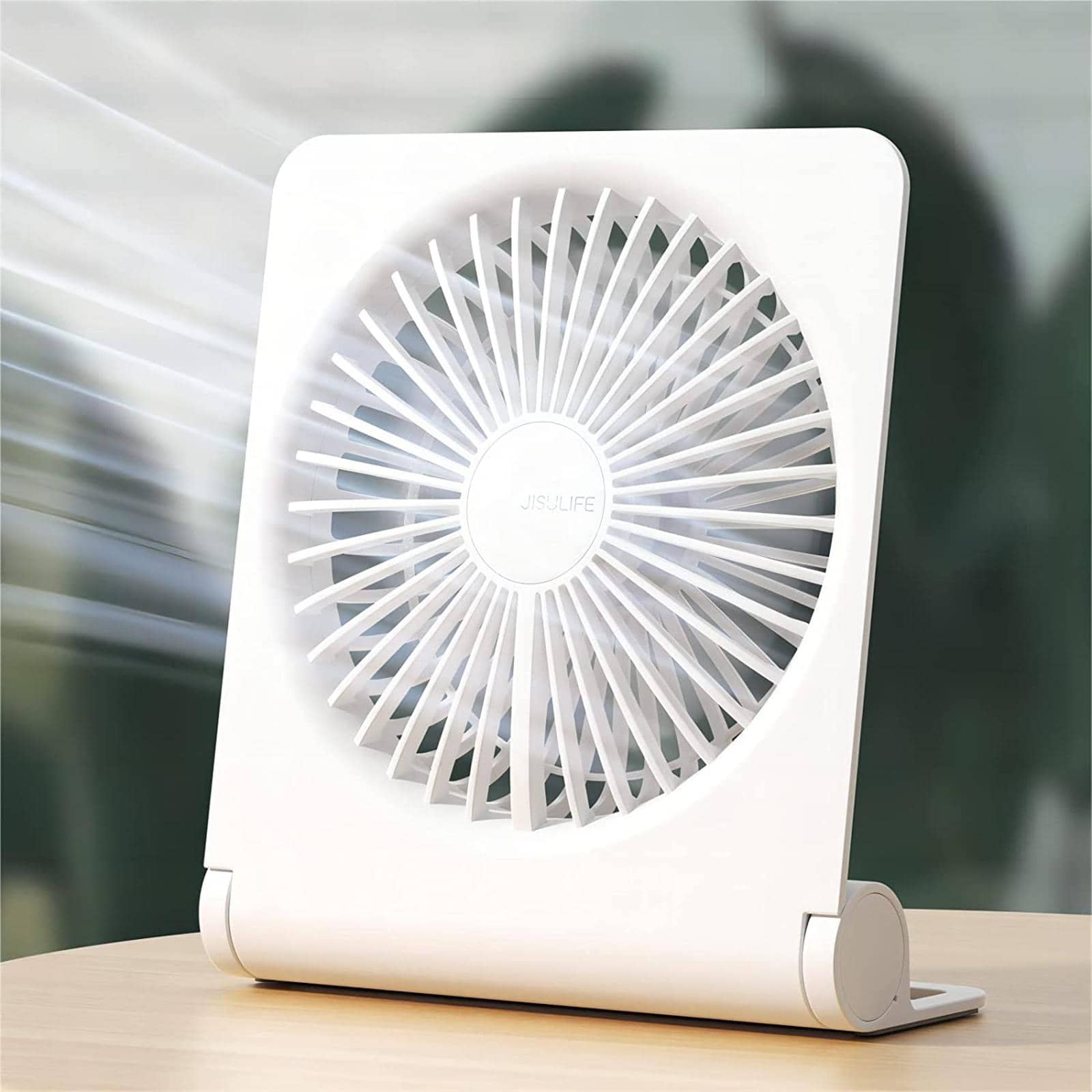 Small Desk Fan, Portable USB Rechargeable Fan, 160° Tilt Folding Personal Mini Fan with 4500mAh Battery, Strong Wind, Ultra Quiet, 4 Speed Modes for Office, Home, Camping - 白色 - 查看 1