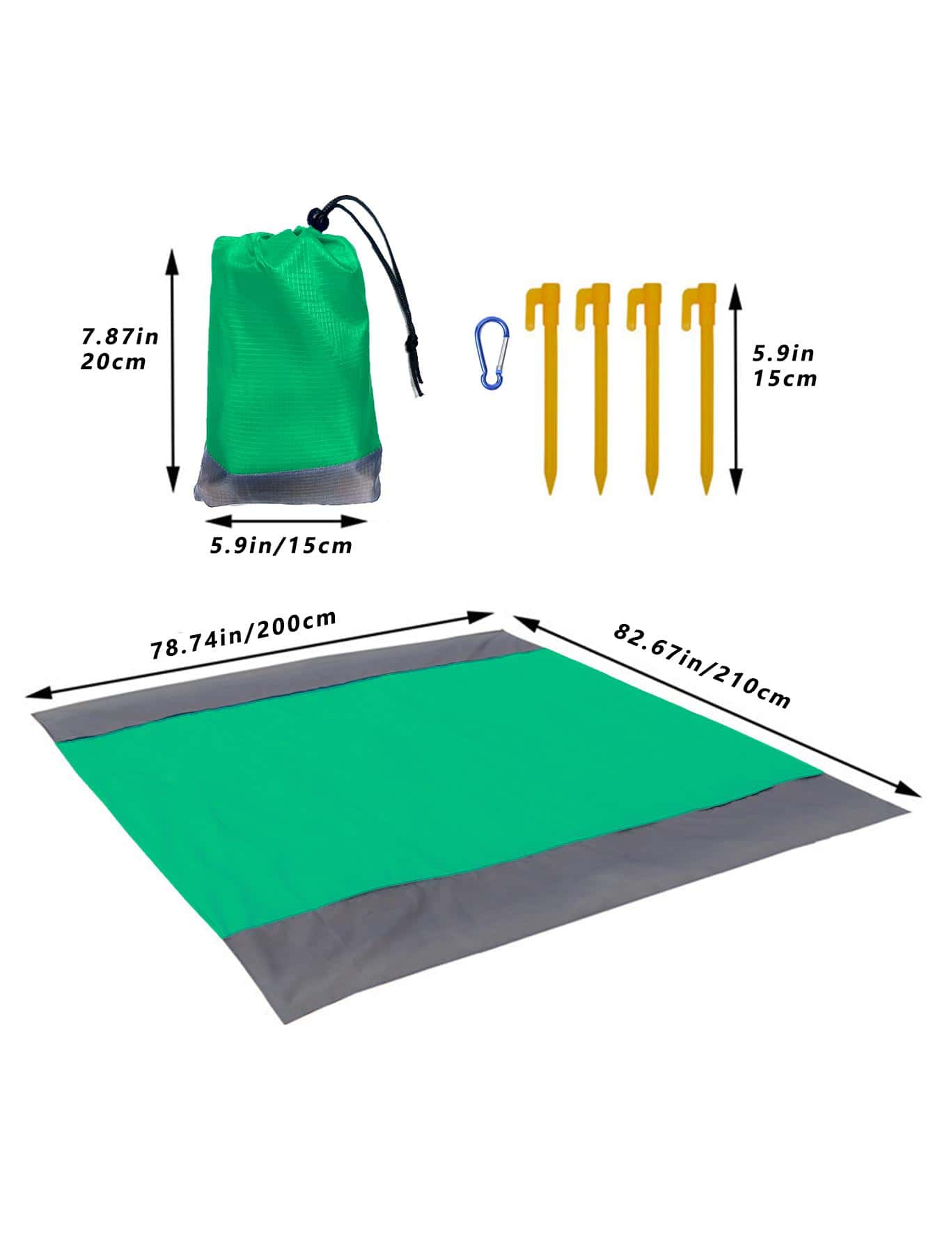 1pc Solid Color Beach Towel, Green Polyamide Picnic Mat For Outdoor - Green - View 1