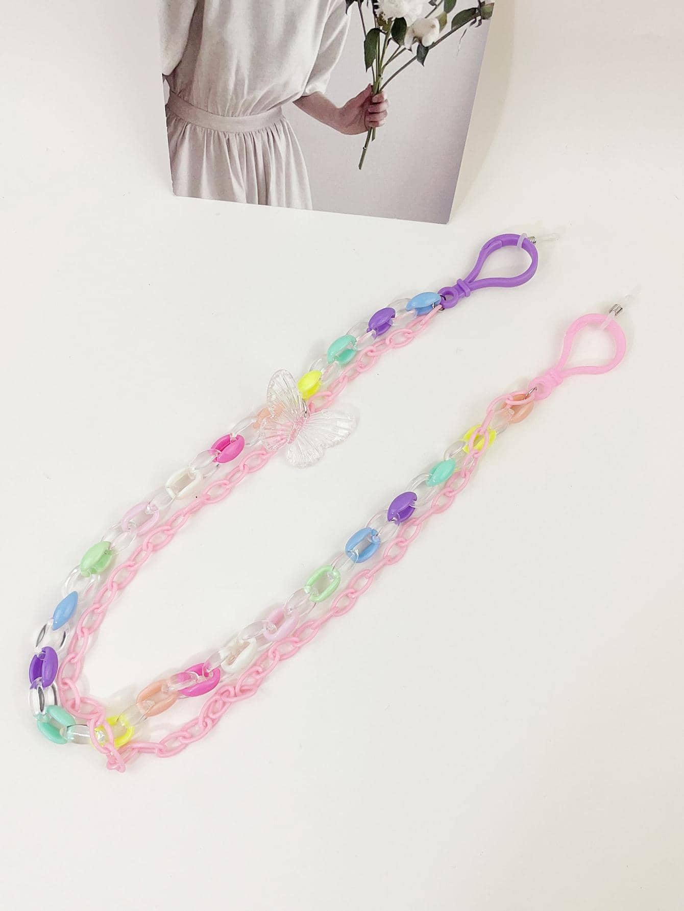 1pc Women Color Block Fashion Face Covering Chain, For Decoration - Multicolor - View 1