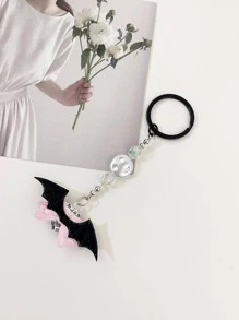 1pc Women Rhinestone Decor Heart & Bat Wing Charm Y2K Keychain For Key Decoration - Multicolor - View 2