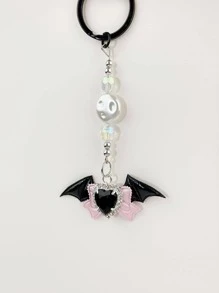 1pc Women Rhinestone Decor Heart & Bat Wing Charm Y2K Keychain For Key Decoration - Multicolor - View 3