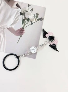 1pc Women Rhinestone Decor Heart & Bat Wing Charm Y2K Keychain For Key Decoration - Multicolor - View 4