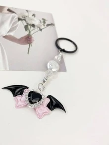 1pc Women Rhinestone Decor Heart & Bat Wing Charm Y2K Keychain For Key Decoration - Multicolor - View 5