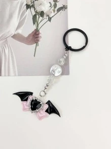 1pc Women Rhinestone Decor Heart & Bat Wing Charm Y2K Keychain For Key Decoration - Multicolor - View 1
