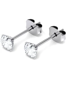 1pair Simple Circle Shaped Zirconia Stud Earrings, Titanium Piercing Jewelry For Men And Women