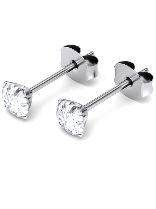 1pair Simple Circle Shaped Zirconia Stud Earrings, Titanium Piercing Jewelry For Men And Women