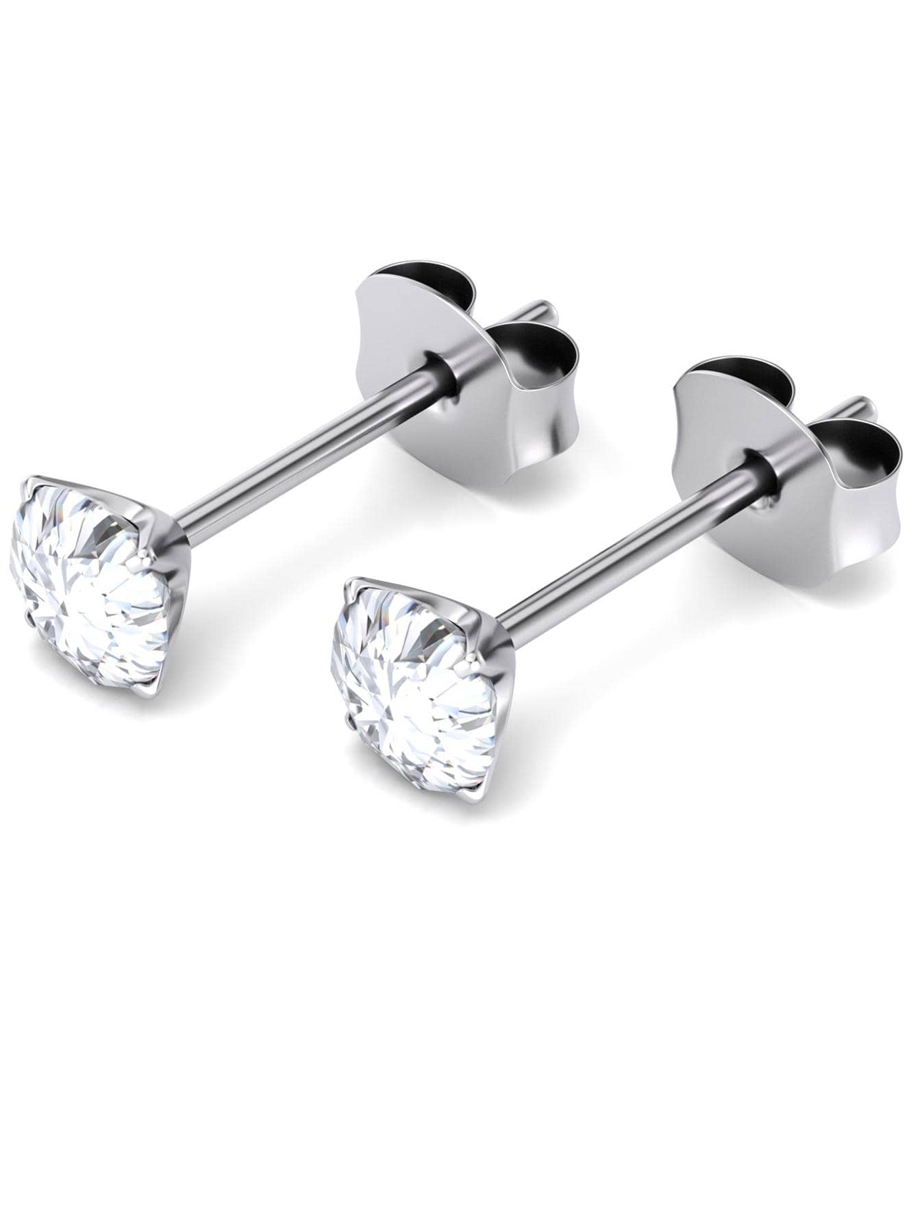 1pair Simple Circle Shaped Zirconia Stud Earrings, Titanium Piercing Jewelry For Men And Women