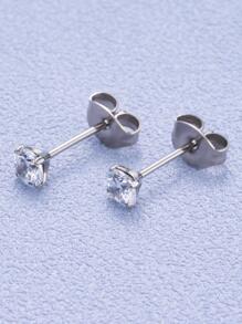 1pair Simple Circle Shaped Zirconia Stud Earrings, Titanium Piercing Jewelry For Men And Women