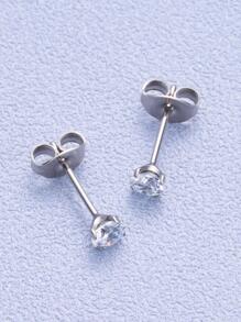 1pair Simple Circle Shaped Zirconia Stud Earrings, Titanium Piercing Jewelry For Men And Women