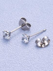 1pair Simple Circle Shaped Zirconia Stud Earrings, Titanium Piercing Jewelry For Men And Women