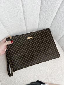 中等方包幾何樣式金屬裝飾 - 咖啡棕 - 查看 2