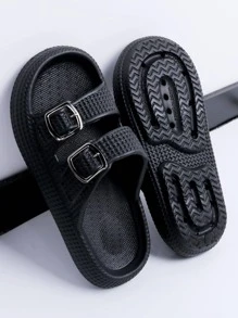 酷拖鞋適用於女士雙搭扣裝飾拖鞋 - 黑色 - 查看 3