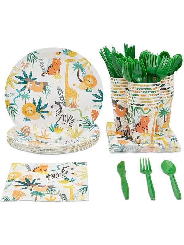 144 Piece Jungle Safari Theme Birthday Party Decorations, Zoo Animal