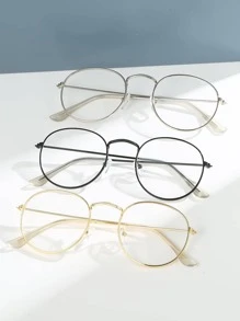 3 chiếc kính thời trang tròn gọng kim loại, thích hợp cho máy tính, chơi game, TV, điện thoại thông minh, tròng kính trong suốt, bảo vệ mắt, kính - Nhiều màu - Xem 1