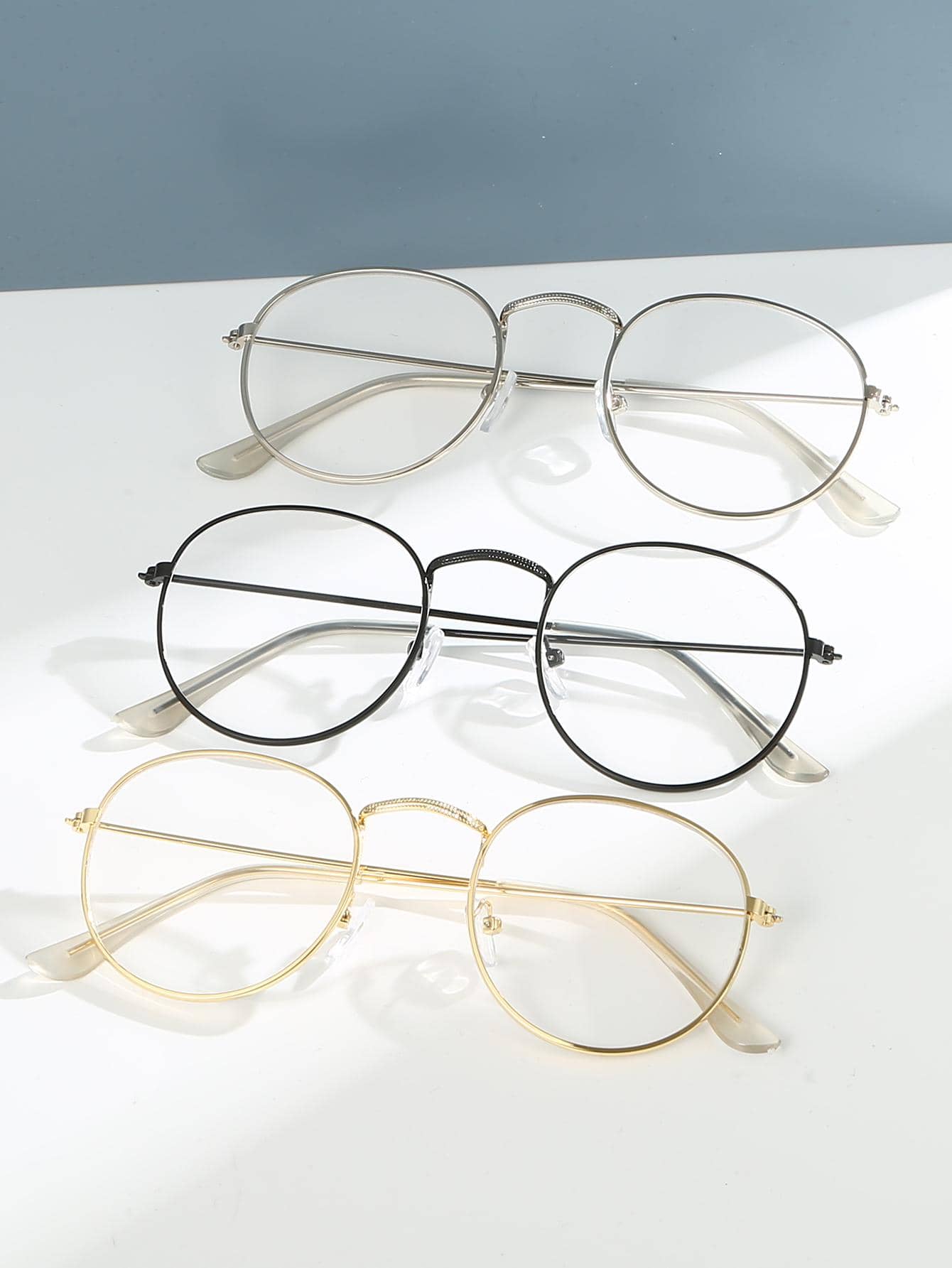 3 chiếc kính thời trang tròn gọng kim loại, thích hợp cho máy tính, chơi game, TV, điện thoại thông minh, tròng kính trong suốt, bảo vệ mắt, kính - Nhiều màu - Xem 1