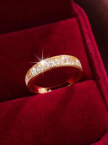 1入組魅力四射方晶鋯石裝飾戒指適合女士適用於訂婚禮物 - 金色 - 查看 1