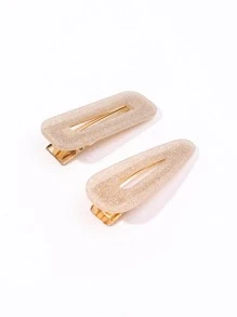 2入組女性幾何裝飾時尚鴨嘴夾適用於日常生活 - 金色 - 查看 1